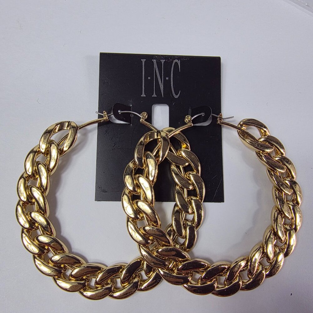 Large Hoop Earrings Chain Link Gold Tone Lever Close for Pierced Ears